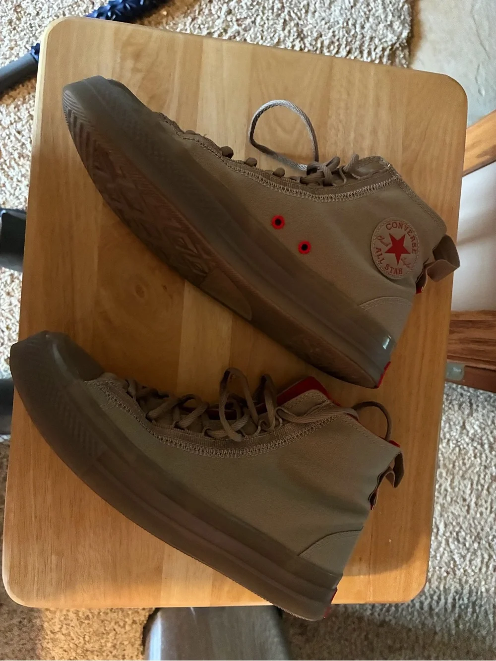 Converse Mid-Top Sneakers in Taupe with Red Star Accent